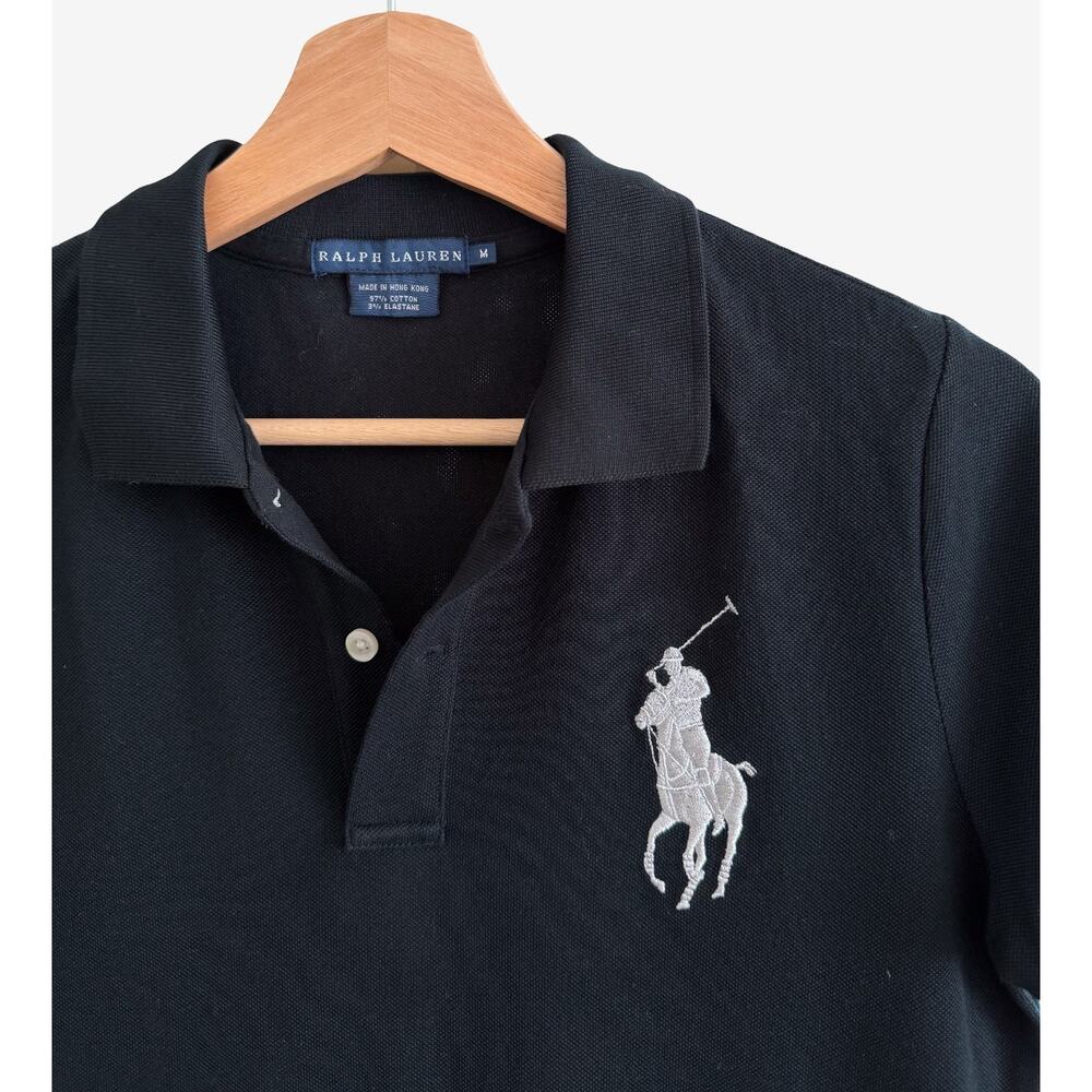 Ralph Lauren Blue Label Big Pony Logo Polo Shirt Black Womens Medium - Picture 2 of 4